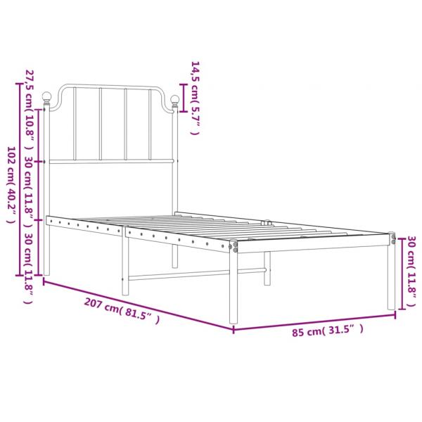 Bettgestell mit Kopfteil Metall Weiß 80x200 cm