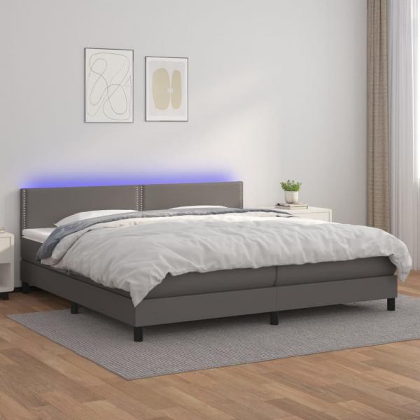 ARDEBO.de - Boxspringbett mit Matratze & LED Grau 200x200 cm Kunstleder