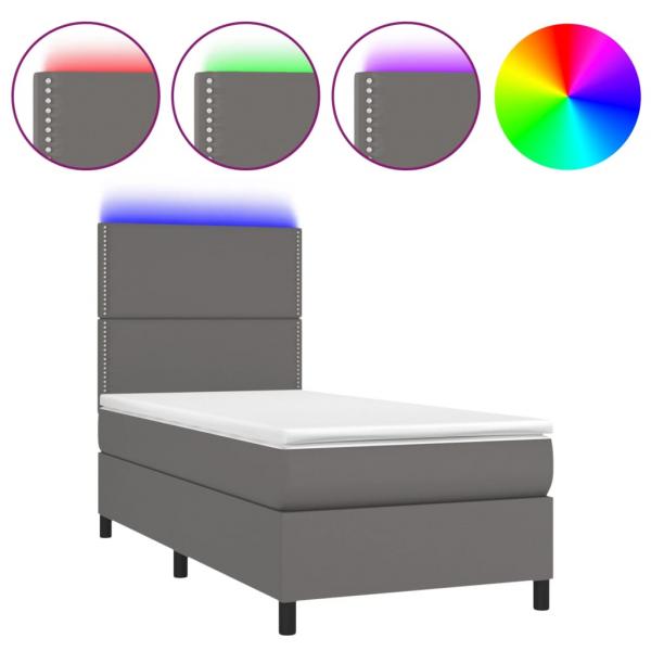 Boxspringbett mit Matratze & LED Grau 100x200 cm Kunstleder