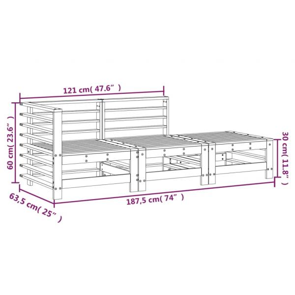 3-tlg. Garten-Lounge-Set Schwarz Massivholz Kiefer