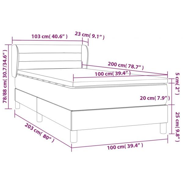 Boxspringbett mit Matratze Hellgrau 100x200 cm Stoff