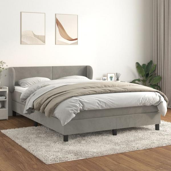 ARDEBO.de - Boxspringbett mit Matratze Hellgrau 140x190 cm Samt