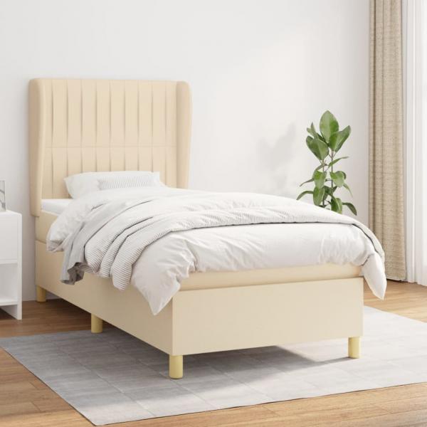 ARDEBO.de - Boxspringbett mit Matratze Creme 90x200 cm Stoff