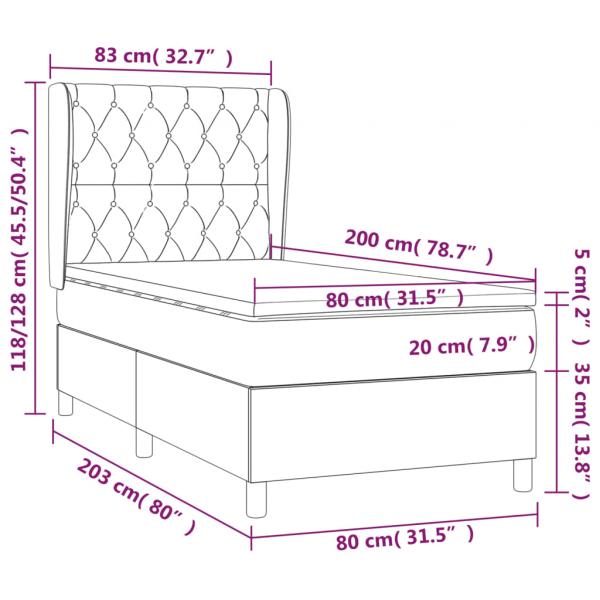 Boxspringbett mit Matratze Hellgrau 80x200 cm Stoff