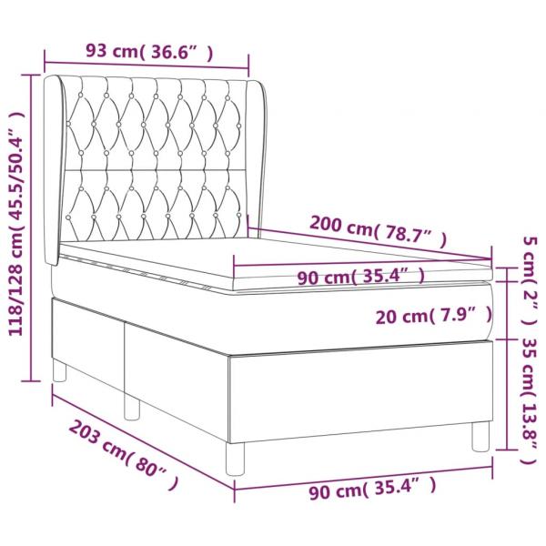 Boxspringbett mit Matratze Hellgrau 90x200 cm Stoff