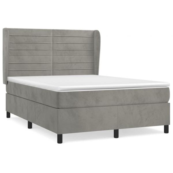 Boxspringbett mit Matratze Hellgrau 140x190 cm Samt