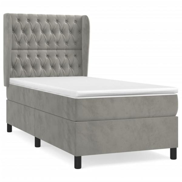 Boxspringbett mit Matratze Hellgrau 90x190 cm Samt