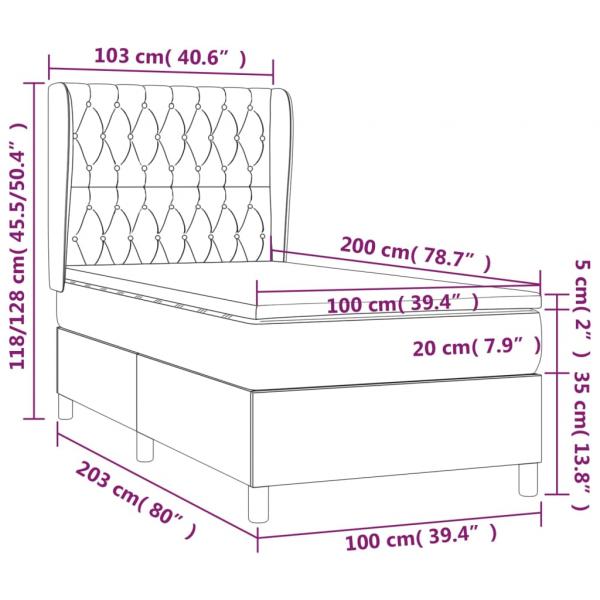 Boxspringbett mit Matratze Hellgrau 100x200 cm Samt