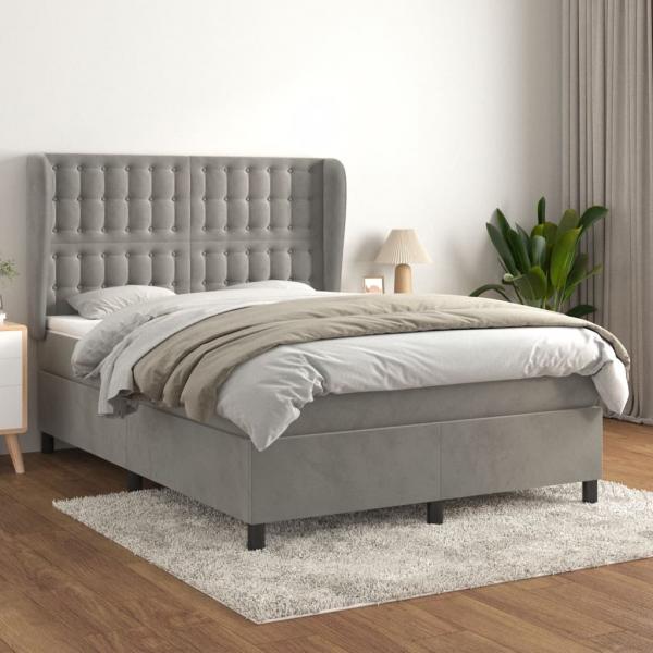 ARDEBO.de - Boxspringbett mit Matratze Hellgrau 140x190 cm Samt