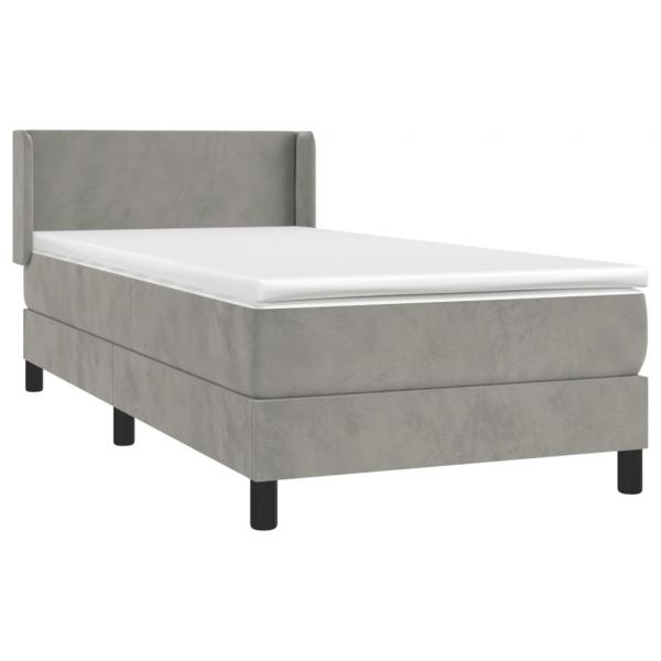 Boxspringbett mit Matratze Hellgrau 90x200 cm Samt