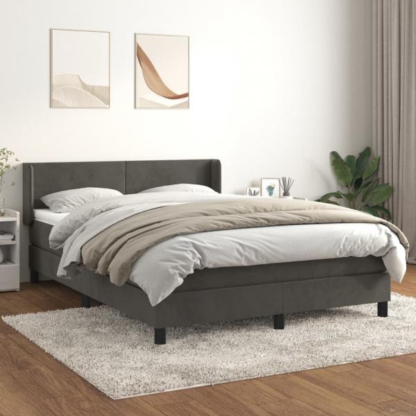 ARDEBO.de - Boxspringbett mit Matratze Dunkelgrau 140x190 cm Samt