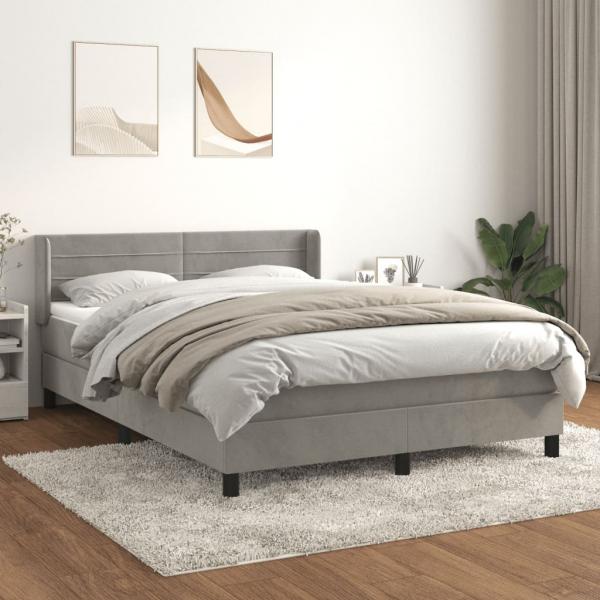 ARDEBO.de - Boxspringbett mit Matratze Hellgrau 140x190 cm Samt