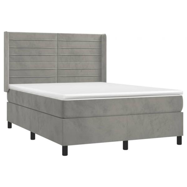 Boxspringbett mit Matratze Hellgrau 140x190 cm Samt