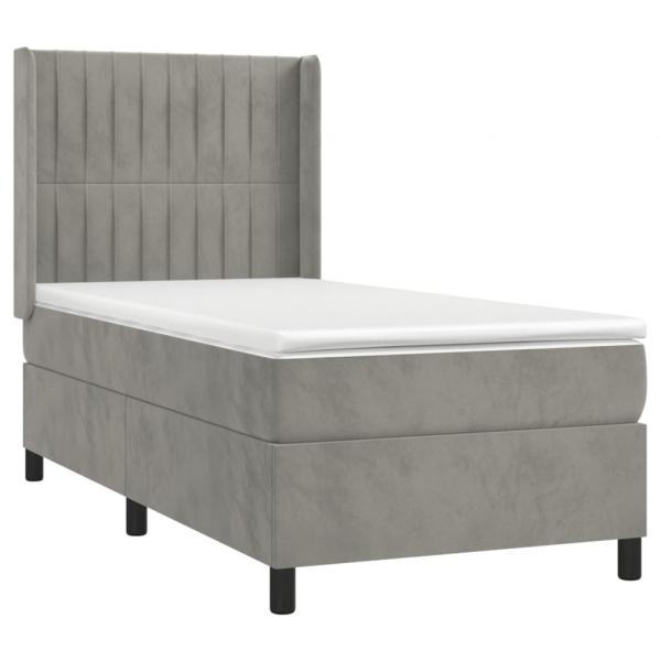 Boxspringbett mit Matratze Hellgrau 90x200 cm Samt