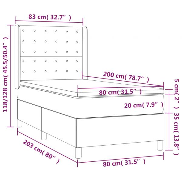 Boxspringbett mit Matratze Dunkelgrau 80x200 cm Samt