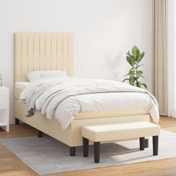 ARDEBO.de - Boxspringbett mit Matratze Creme 90x190 cm Stoff