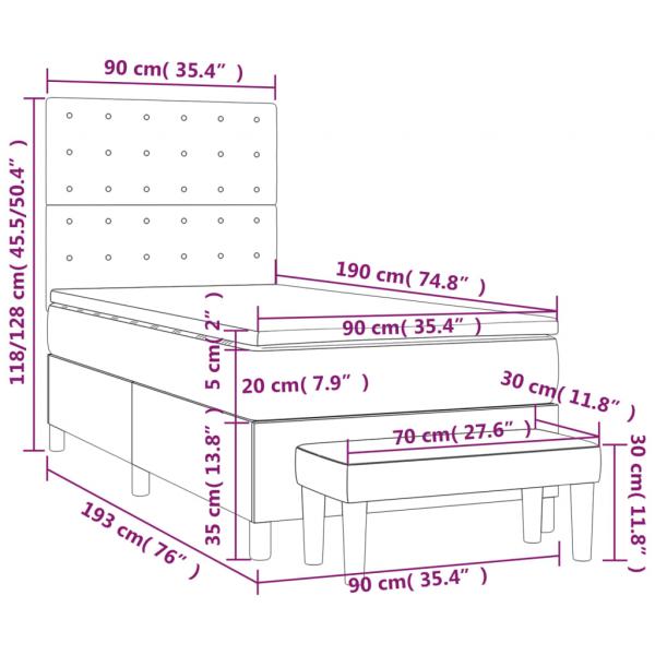 Boxspringbett mit Matratze Hellgrau 90x190 cm Stoff