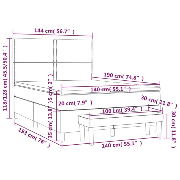 Boxspringbett mit Matratze Hellgrau 140x190 cm Stoff