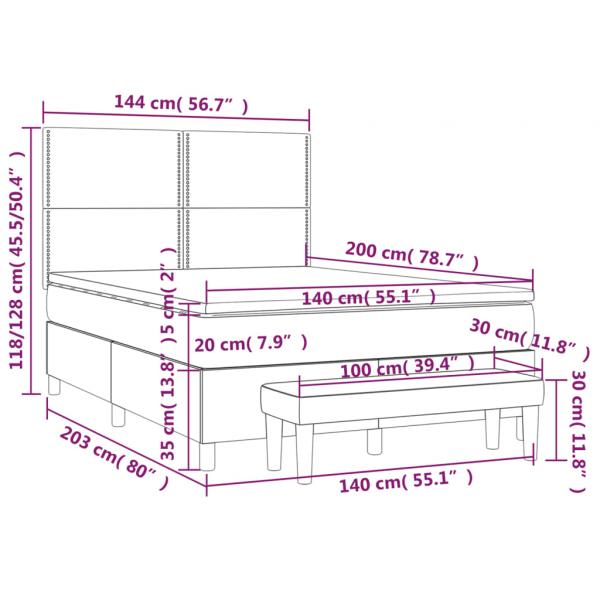 Boxspringbett mit Matratze Hellgrau 140x200 cm Stoff