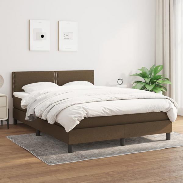 ARDEBO.de - Boxspringbett mit Matratze Dunkelbraun 140x190 cm Stoff