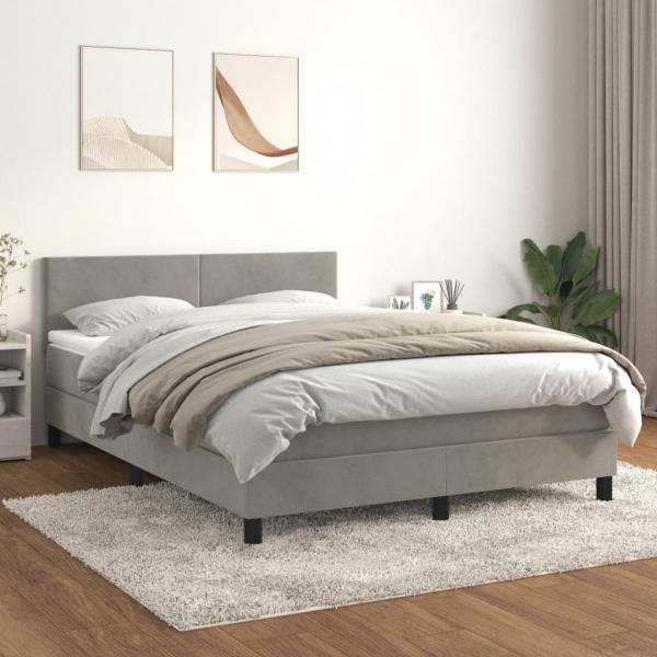 ARDEBO.de - Boxspringbett mit Matratze Hellgrau 140x200 cm Samt