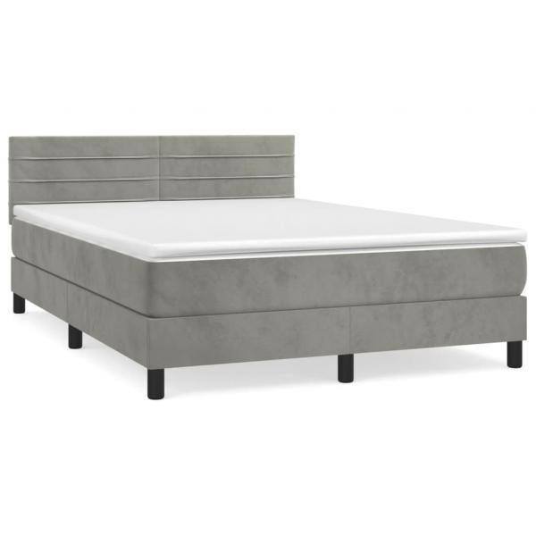 Boxspringbett mit Matratze Hellgrau 140x190 cm Samt