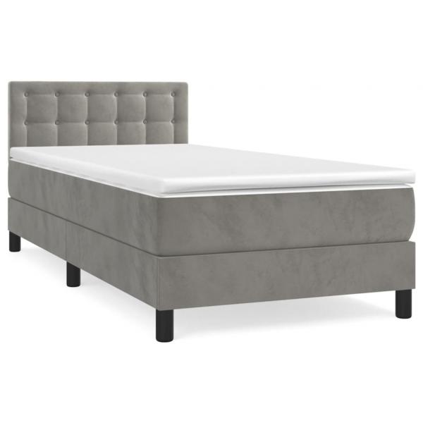 Boxspringbett mit Matratze Hellgrau 90x200 cm Samt