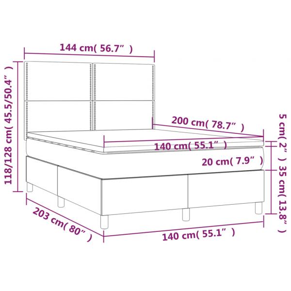 Boxspringbett mit Matratze Hellgrau 140x200 cm Stoff