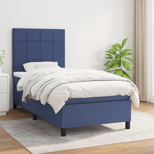 ARDEBO.de - Boxspringbett mit Matratze Blau 90x190 cm Stoff