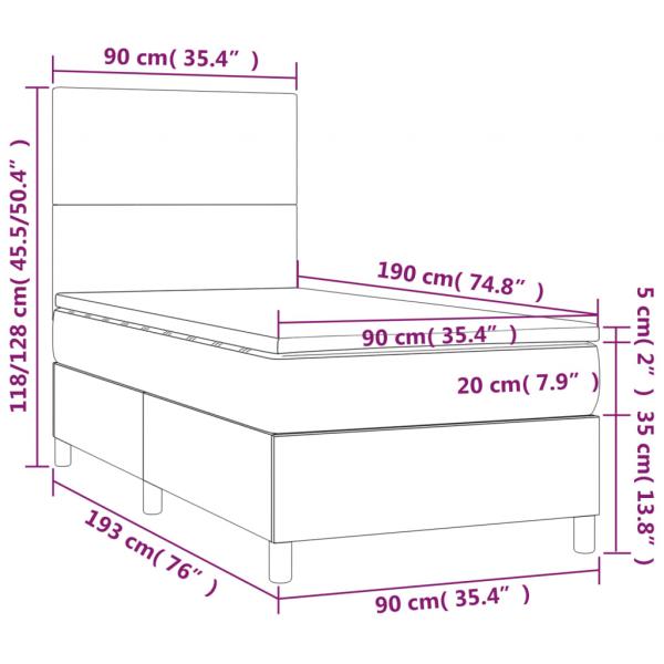 Boxspringbett mit Matratze Hellgrau 90x190 cm Stoff