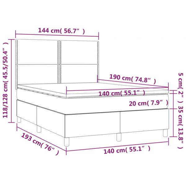 Boxspringbett mit Matratze Hellgrau 140x190 cm Stoff