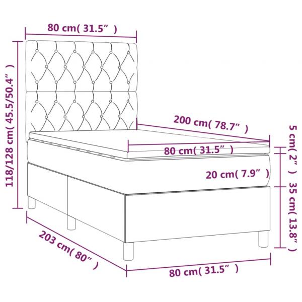 Boxspringbett mit Matratze Dunkelgrau 80x200 cm Stoff