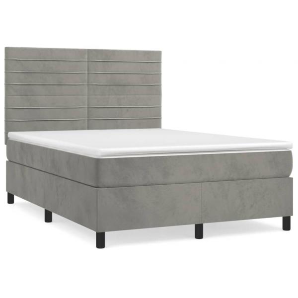 Boxspringbett mit Matratze Hellgrau 140x190 cm Samt