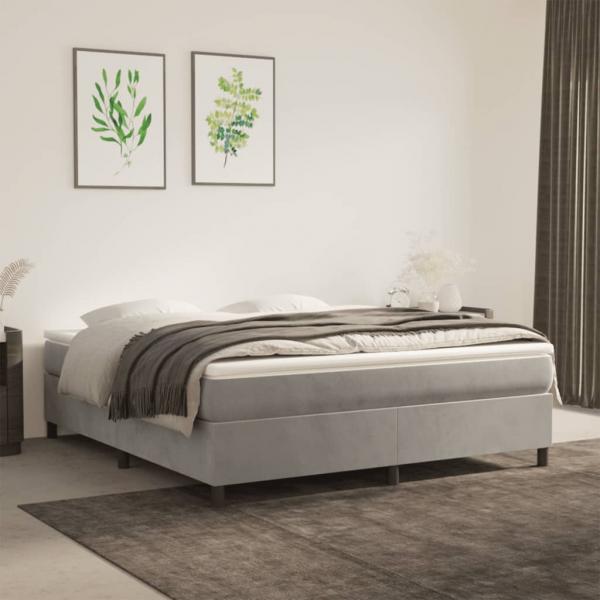 ARDEBO.de - Boxspringbett mit Matratze Hellgrau 180x200 cm Samt