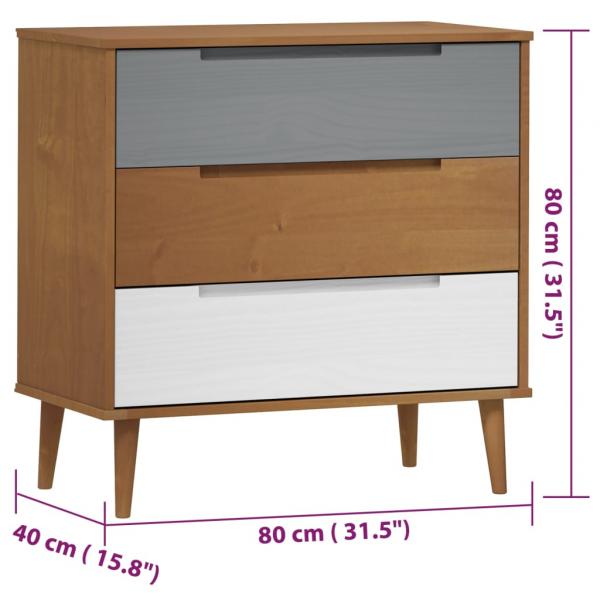 Schubladenschrank MOLDE Braun 80x40x80 cm Massivholz Kiefer