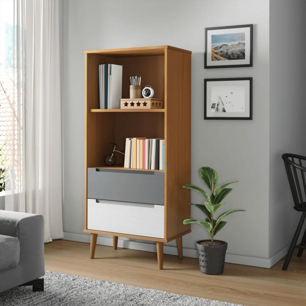 ARDEBO.de - Bücherregal MOLDE Braun 60x35x133,5 cm Massivholz Kiefer