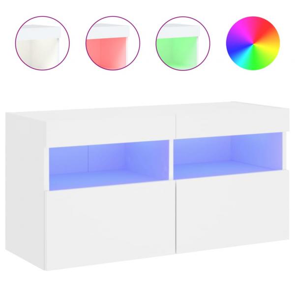 TV-Wandschrank mit LED-Leuchten Weiß 80x30x40 cm