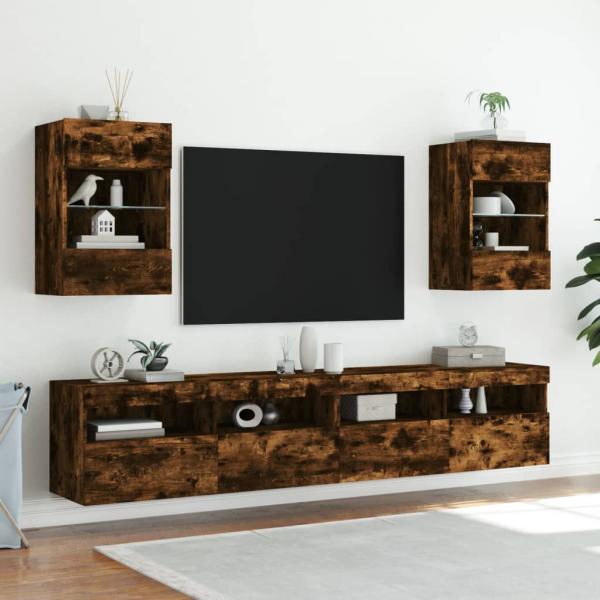 TV-Wandschrank mit LED-Leuchten Räuchereiche 40x30x60,5 cm