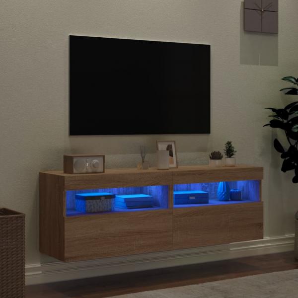 TV-Wandschränke mit LED-Leuchten 2 Stk. Sonoma-Eiche 60x30x40cm