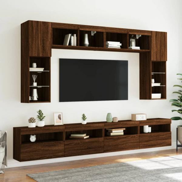 TV-Wandschrank mit LED-Leuchten Braun Eichen-Optik 60x30x40 cm