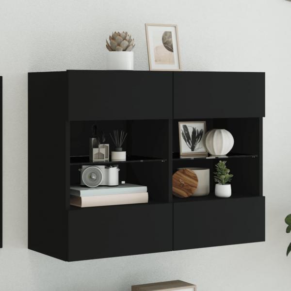 ARDEBO.de - TV-Wandschrank mit LED-Leuchten Schwarz 78,5x30x60,5 cm