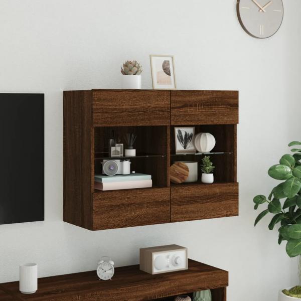 TV-Wandschrank mit LED-Leuchten Braun Eichen-Optik