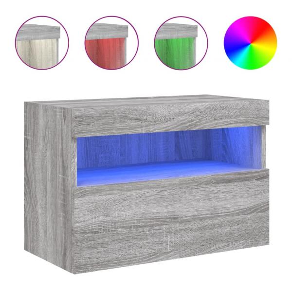 TV-Wandschrank mit LED-Leuchten Grau Sonoma 60x30x40 cm