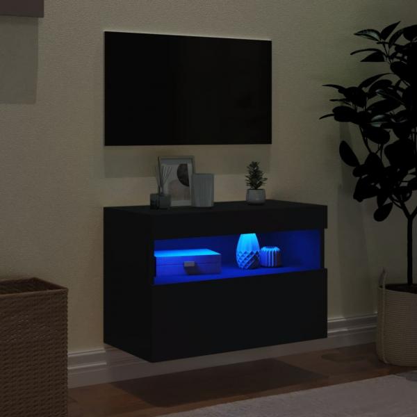 TV-Wandschrank mit LED-Leuchten Schwarz 60x30x40 cm