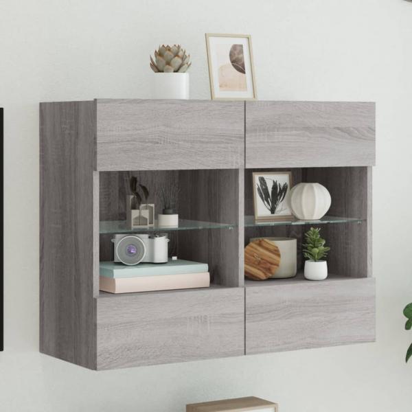 ARDEBO.de - TV-Wandschrank mit LED-Leuchten Grau Sonoma 78,5x30x60,5 cm