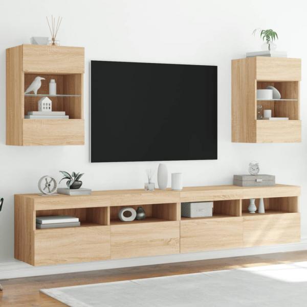 ARDEBO.de - TV-Wandschränke mit LED-Leuchten 2 Stk. Sonoma-Eiche