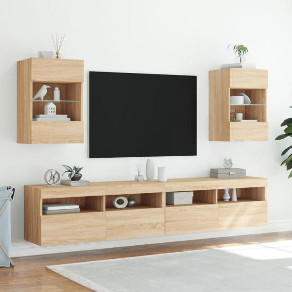 TV-Wandschränke mit LED-Leuchten 2 Stk. Sonoma-Eiche