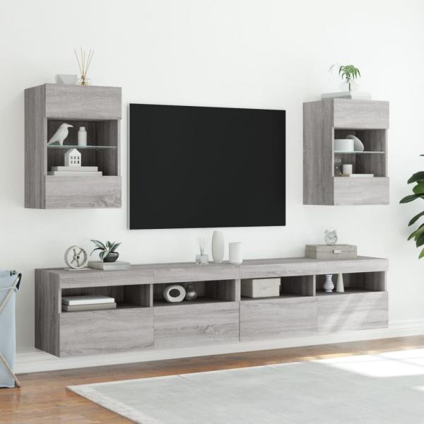 TV-Wandschrank mit LED-Leuchten Grau Sonoma 40x30x60,5 cm