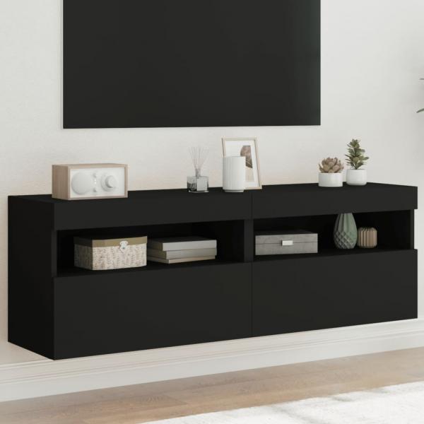 ARDEBO.de - TV-Wandschränke mit LED-Leuchten 2 Stk. Schwarz 60x30x40 cm