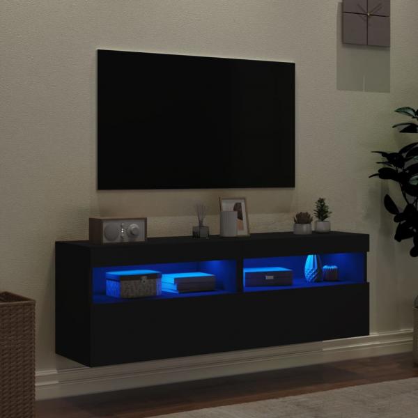 TV-Wandschränke mit LED-Leuchten 2 Stk. Schwarz 60x30x40 cm